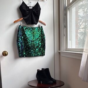 H&M Vibrant Green + Blue Sequin mini Skirt sz XS